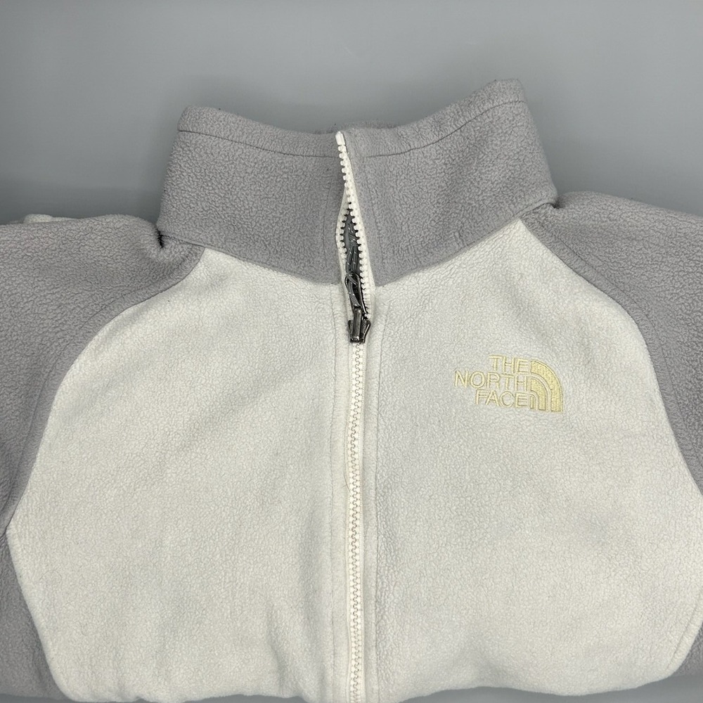 The North Face Womens Full Zip Fleece Jacket Grey Cream Colorblock Size Small